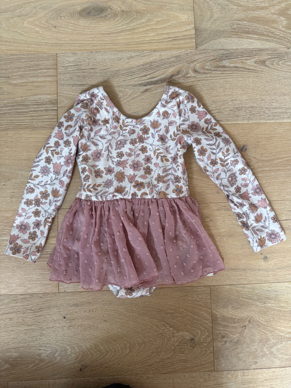 cheeky plum Pink Floral Long-Sleeve Dress with Dusty Rose Tulle